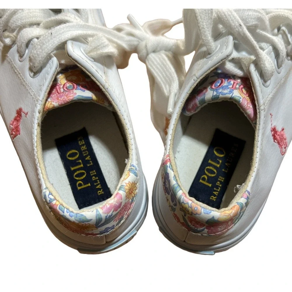 Ralph Lauren Polo Girls Sneakers White And Floral Size 13 Shoes‎